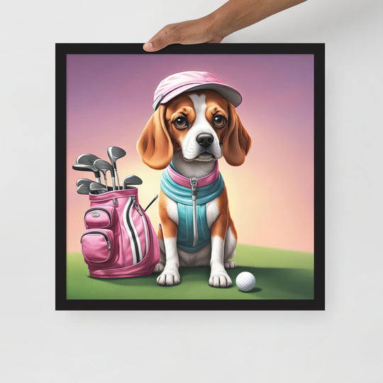 Beagle Golfer- Framed photo paper poster v3