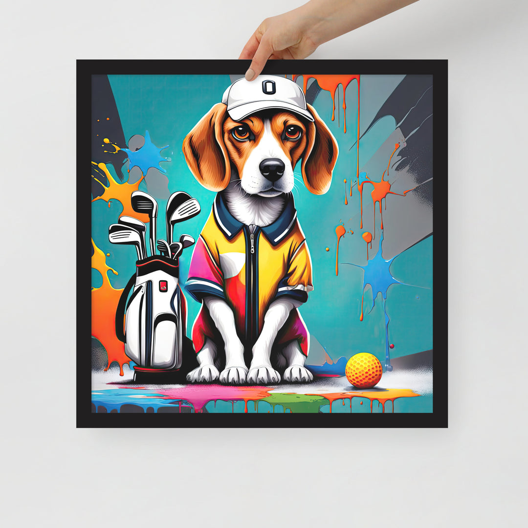 Beagle Golfer- Framed photo paper poster v4