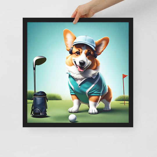 Pembroke Welsh Corgi Golfer- Framed photo paper poster