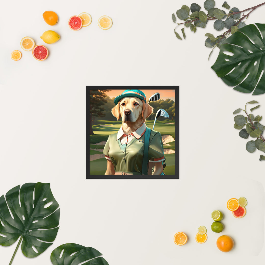 Framed photo paper poster-Labrador Retriever Golfer V14