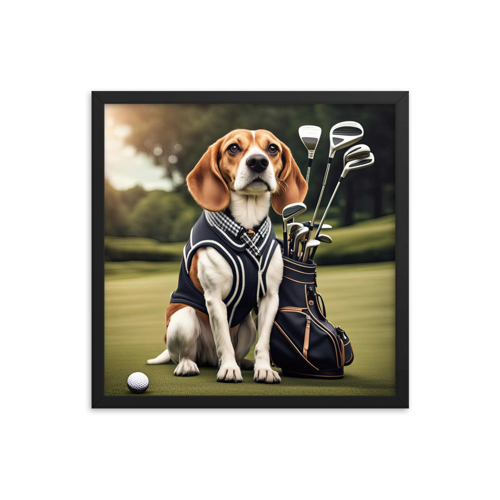 Beagle Golfer- Framed photo paper poster