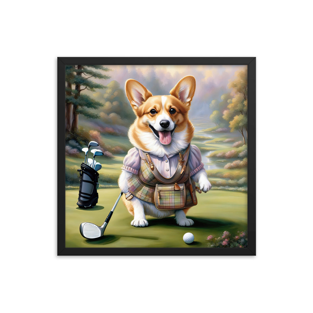 Pembroke Welsh Corgi Golfer- Framed photo paper poster v3