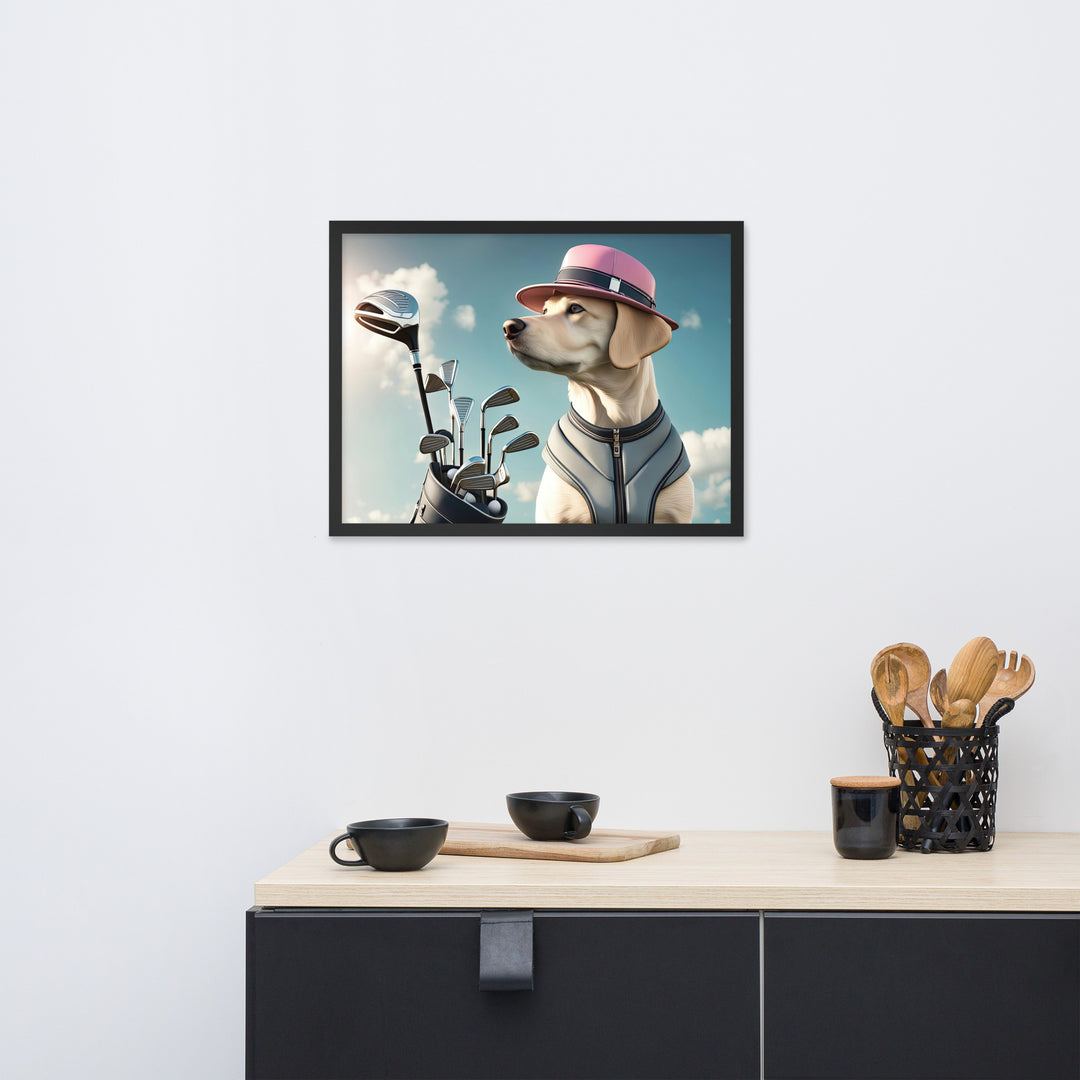 Framed photo paper poster-Labrador Retriever Golfer V4