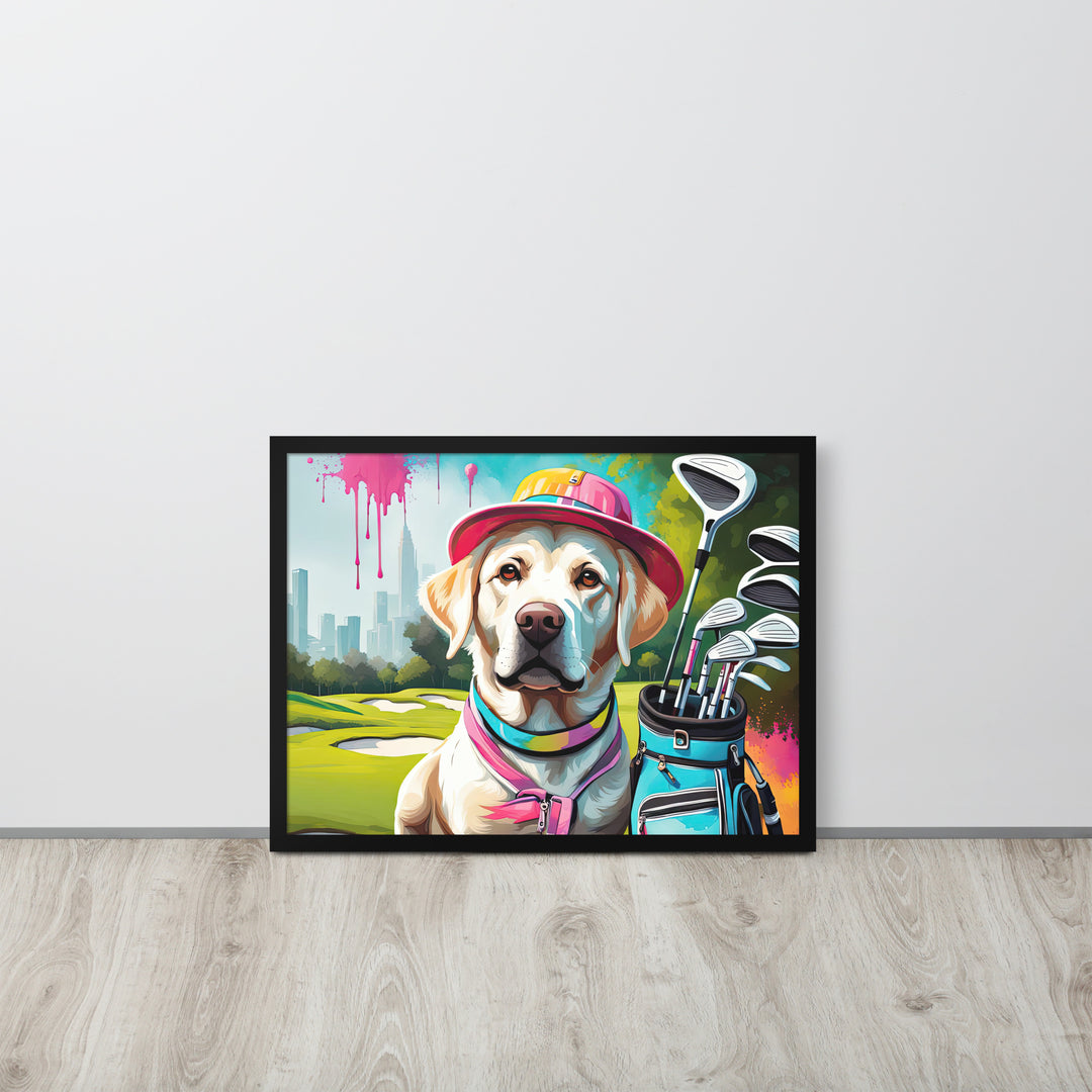 Framed photo paper poster-Labrador Retriever Golfer V15