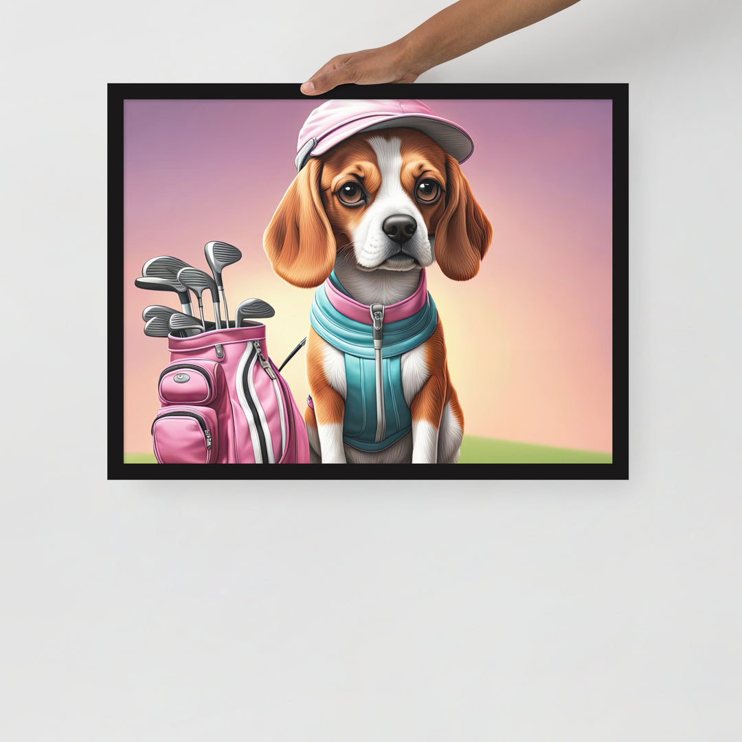 Beagle Golfer- Framed photo paper poster v3