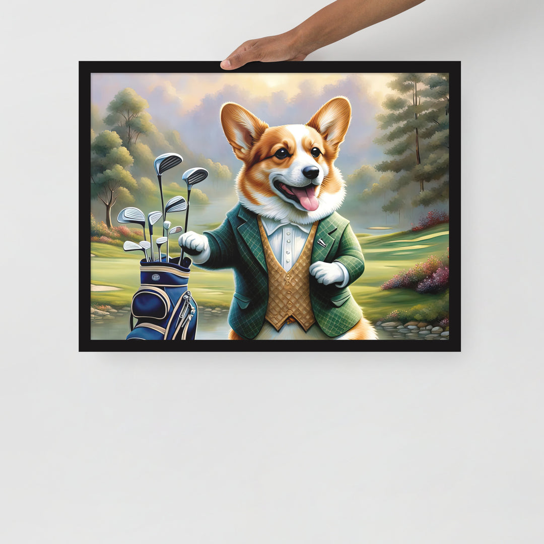 Pembroke Welsh Corgi Golfer- Framed photo paper poster v4