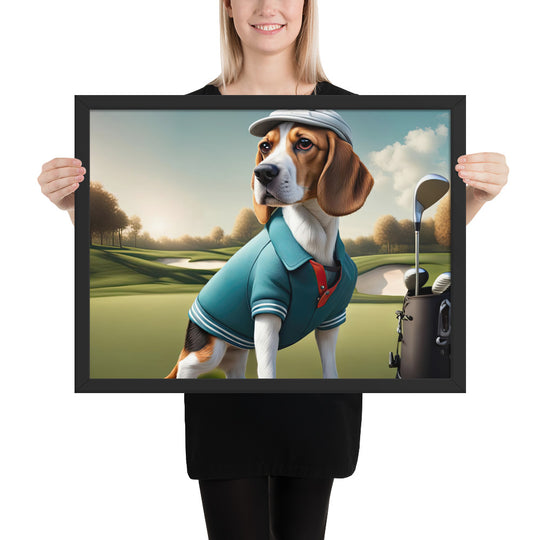 Beagle Golfer- Framed photo paper poster v2