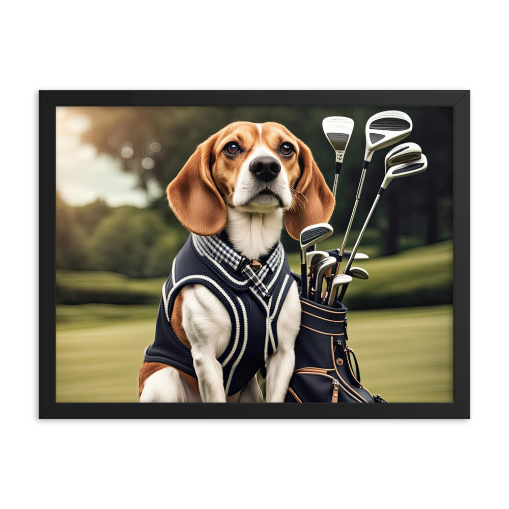 Beagle Golfer- Framed photo paper poster