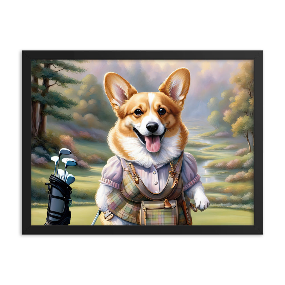 Pembroke Welsh Corgi Golfer- Framed photo paper poster v3