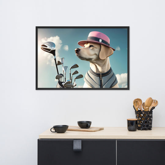 Framed photo paper poster-Labrador Retriever Golfer V4