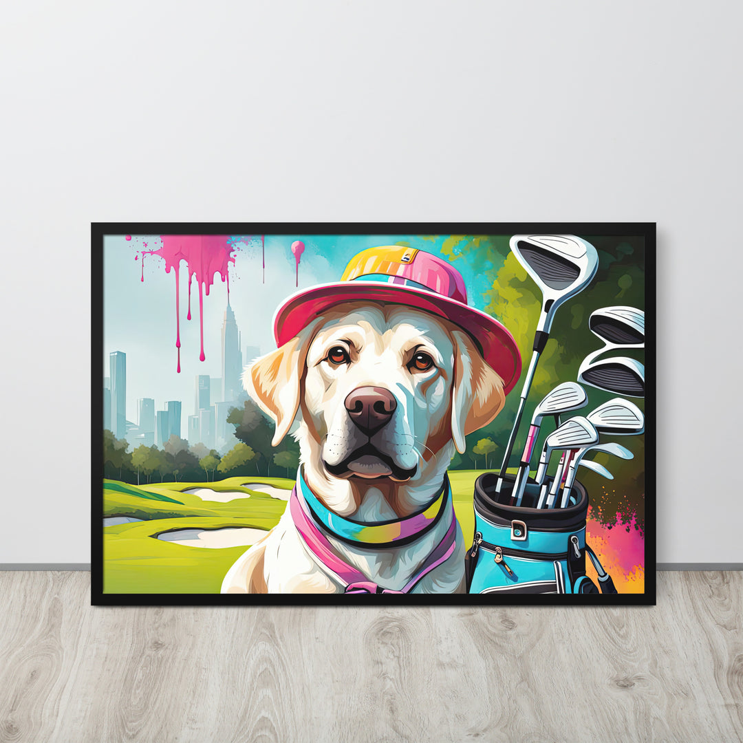 Framed photo paper poster-Labrador Retriever Golfer V15