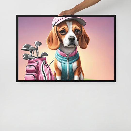 Beagle Golfer- Framed photo paper poster v3