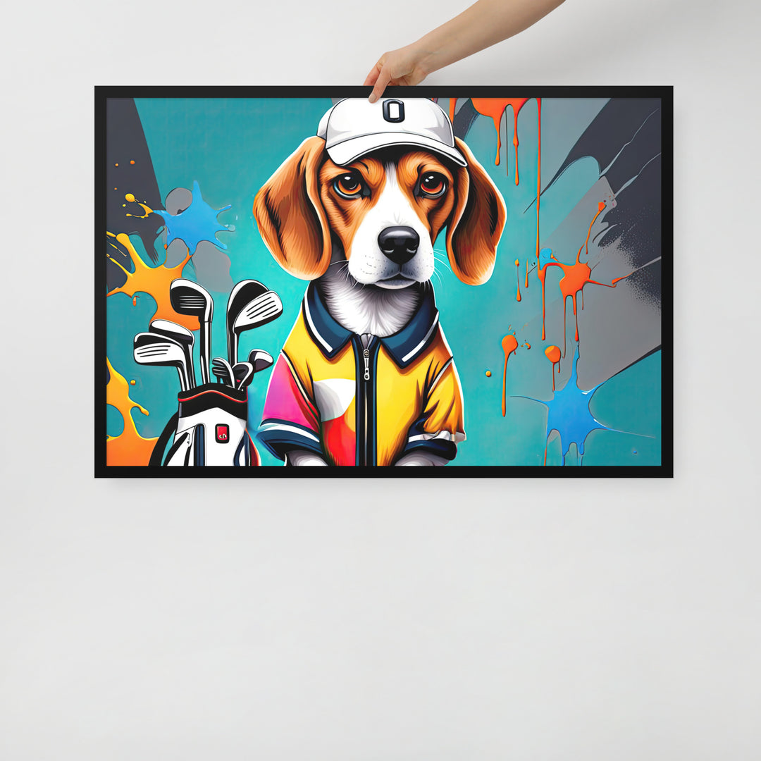 Beagle Golfer- Framed photo paper poster v4