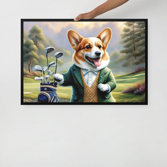 Pembroke Welsh Corgi Golfer- Framed photo paper poster v4