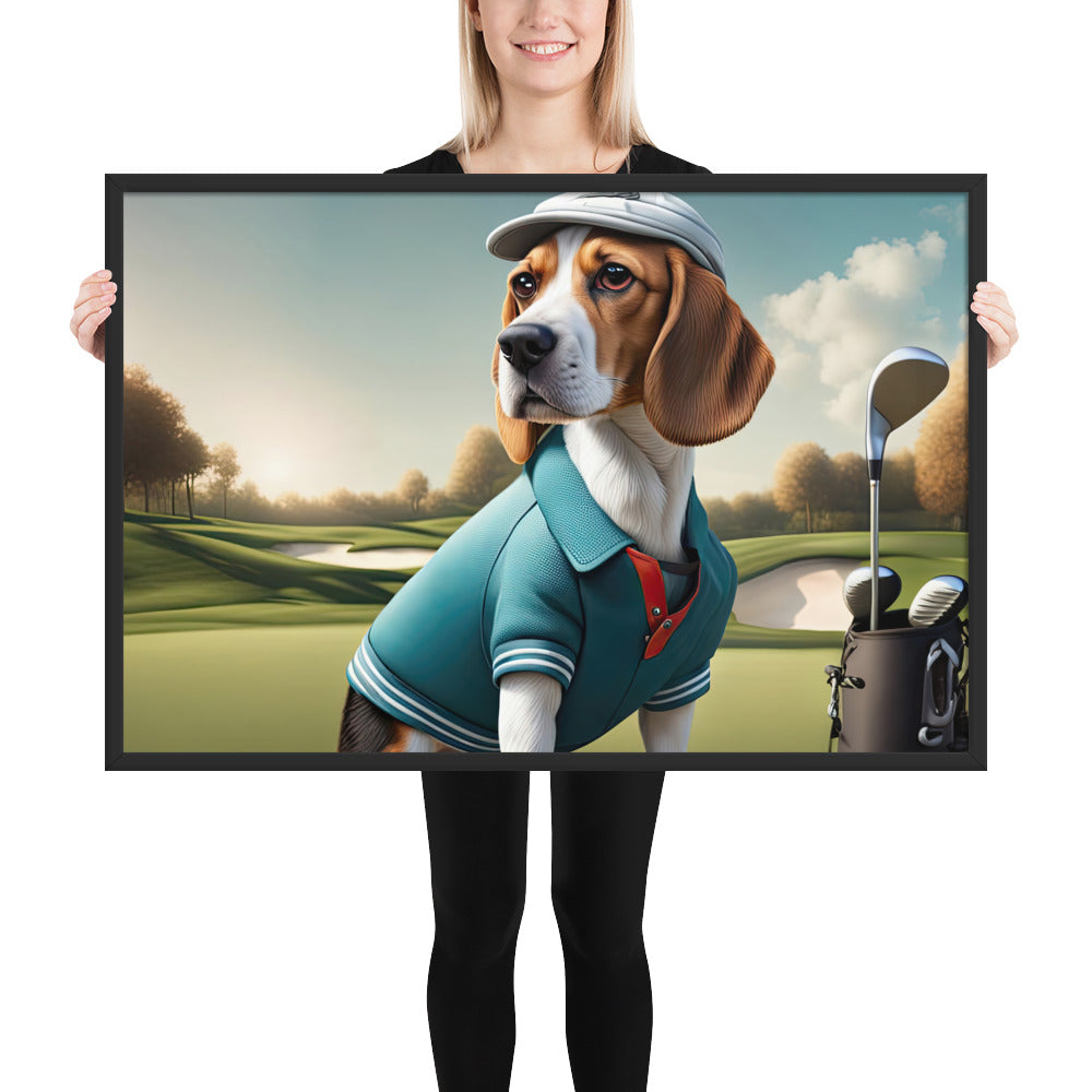 Beagle Golfer- Framed photo paper poster v2