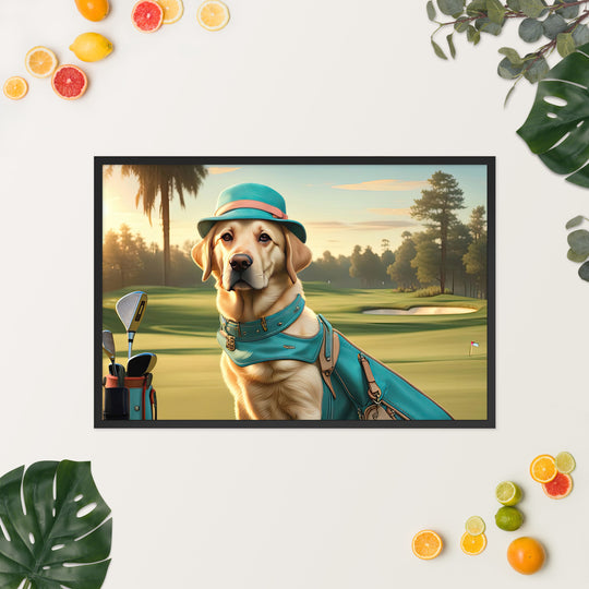 Framed photo paper poster-Labrador Retriever Golfer V12