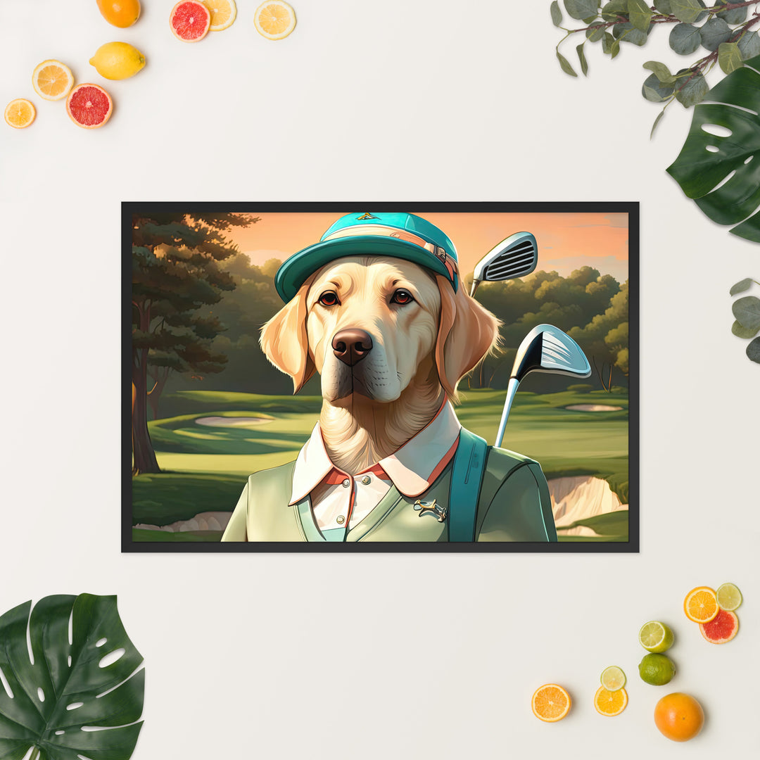 Framed photo paper poster-Labrador Retriever Golfer V14