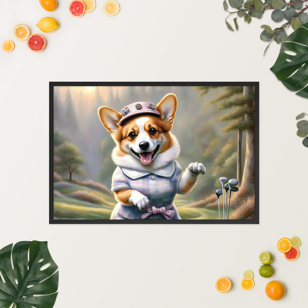 Pembroke Welsh Corgi Golfer- Framed photo paper poster v2