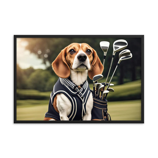 Beagle Golfer- Framed photo paper poster