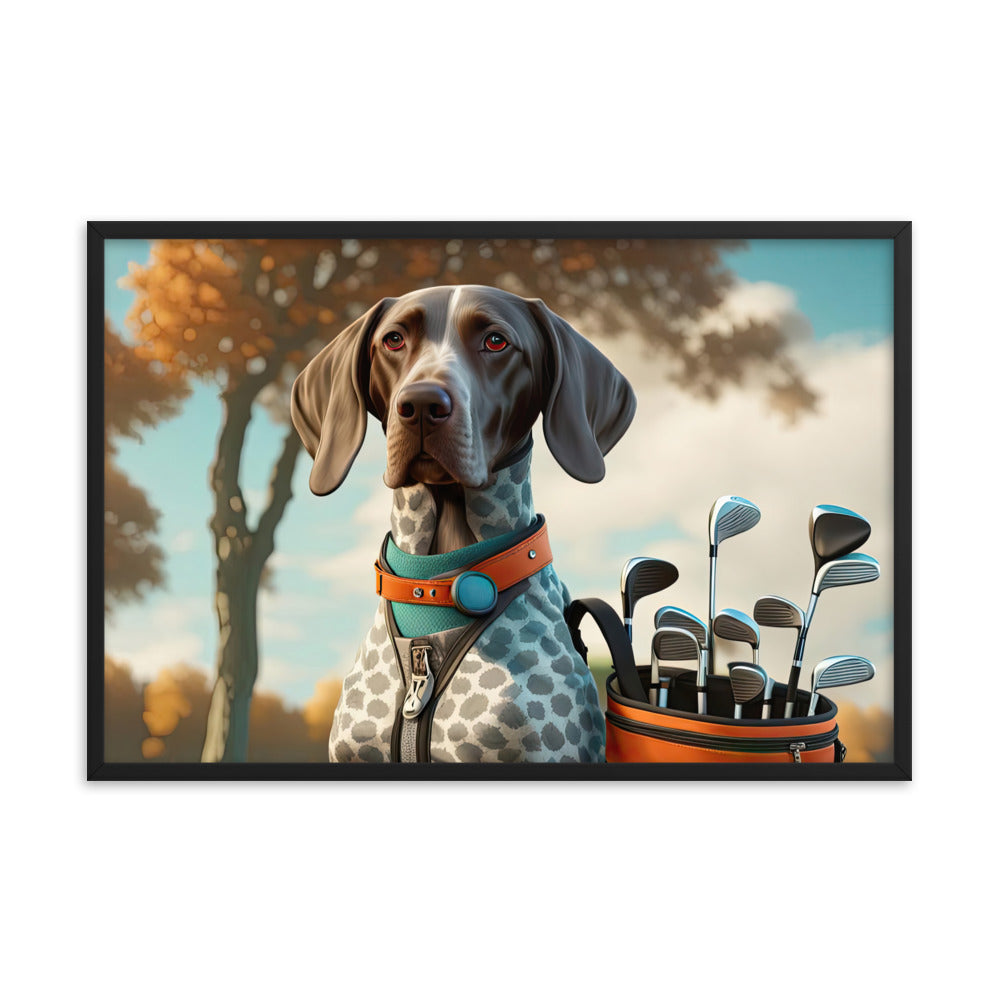 German Shorthaired Pointer Golfer- Framed photo paper poster