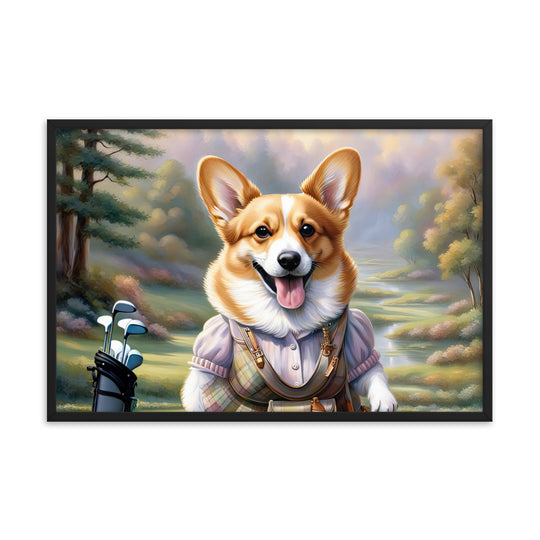 Pembroke Welsh Corgi Golfer- Framed photo paper poster v3