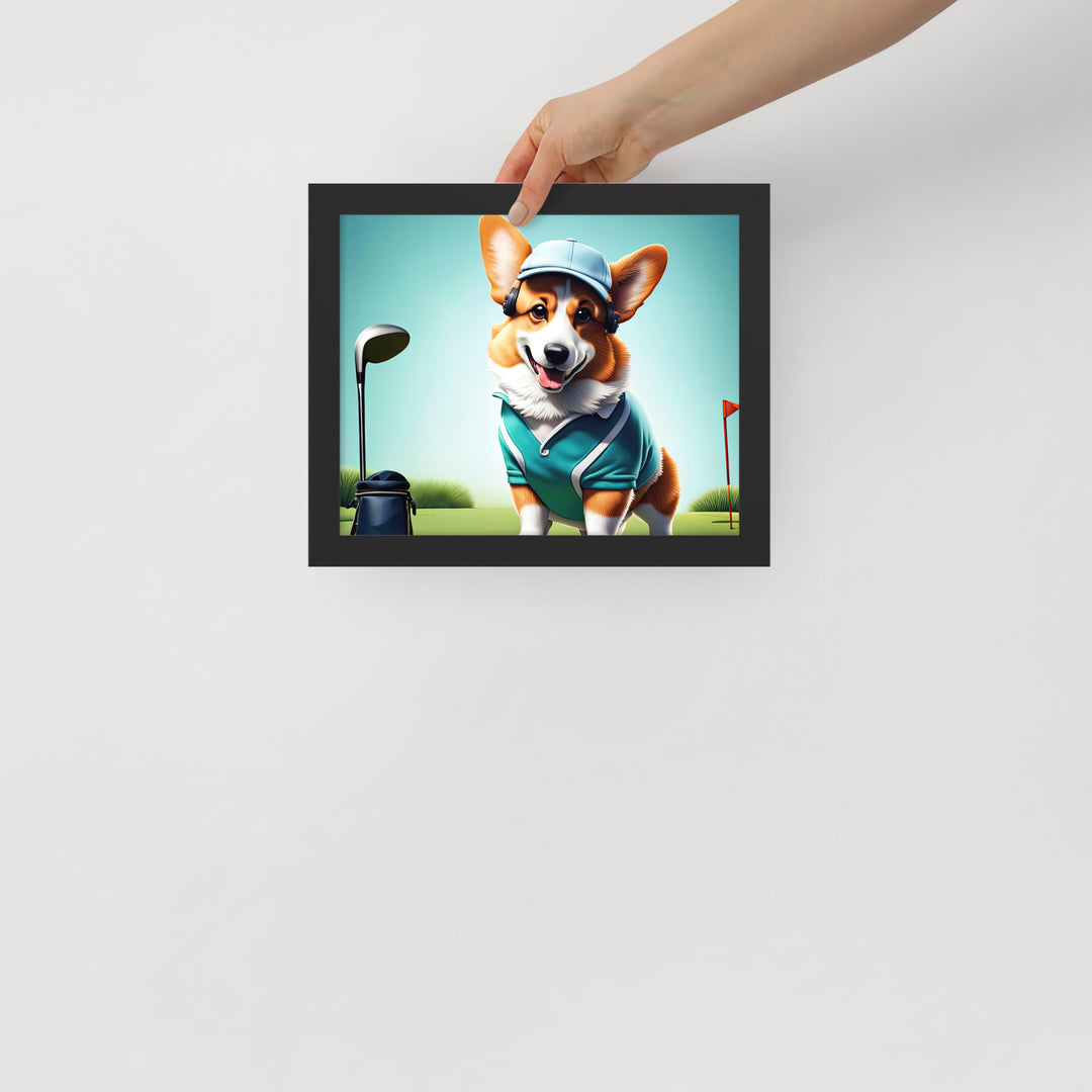 Pembroke Welsh Corgi Golfer- Framed photo paper poster