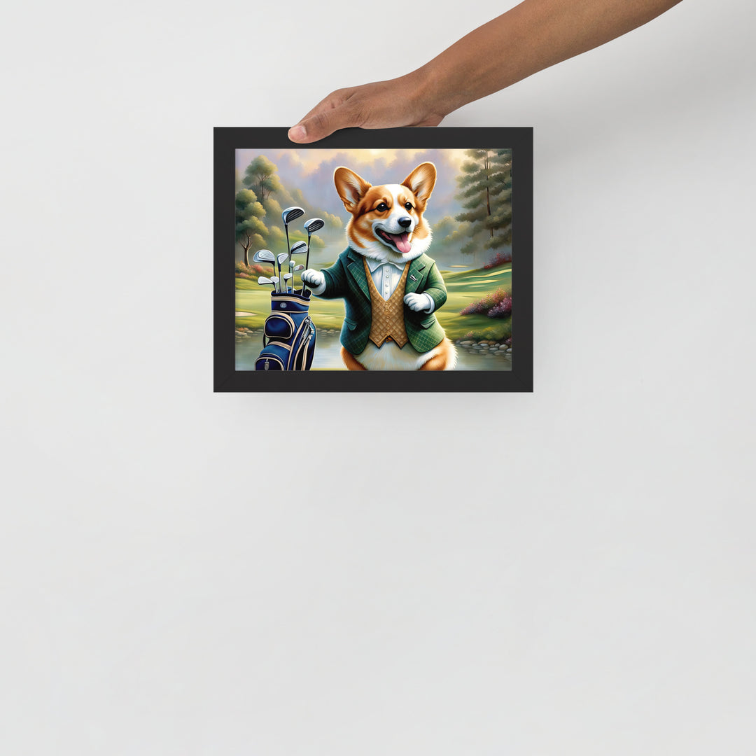 Pembroke Welsh Corgi Golfer- Framed photo paper poster v4