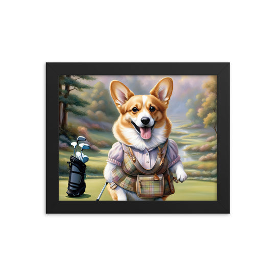 Pembroke Welsh Corgi Golfer- Framed photo paper poster v3