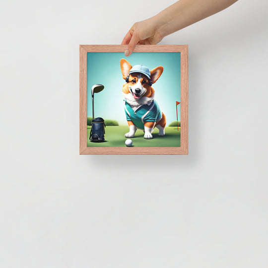 Pembroke Welsh Corgi Golfer- Framed photo paper poster