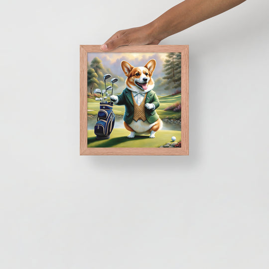 Pembroke Welsh Corgi Golfer- Framed photo paper poster v4