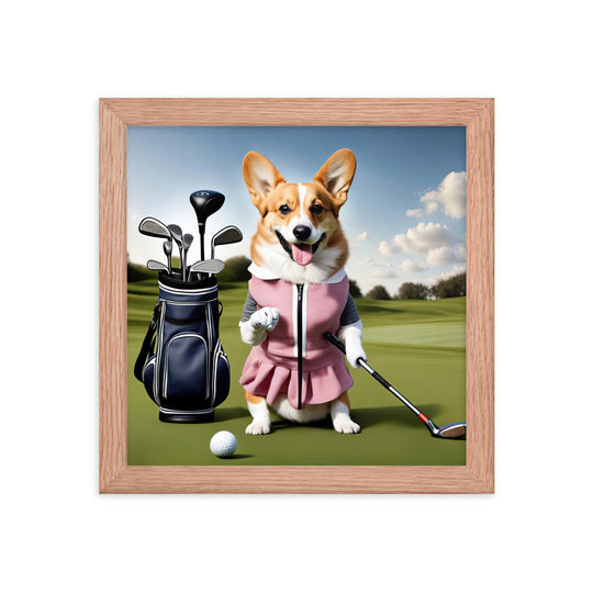 Pembroke Welsh Corgi Golfer- Framed photo paper poster v5