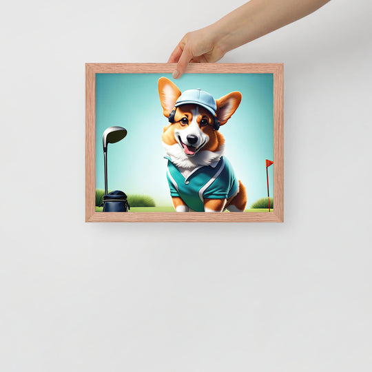 Pembroke Welsh Corgi Golfer- Framed photo paper poster