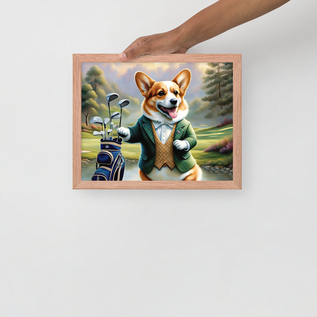 Pembroke Welsh Corgi Golfer- Framed photo paper poster v4