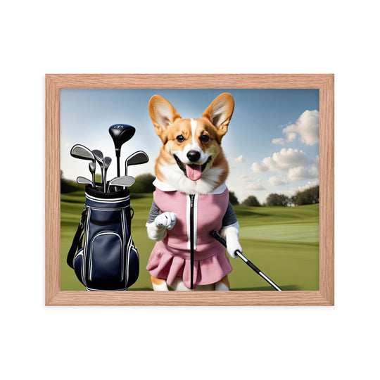 Pembroke Welsh Corgi Golfer- Framed photo paper poster v5