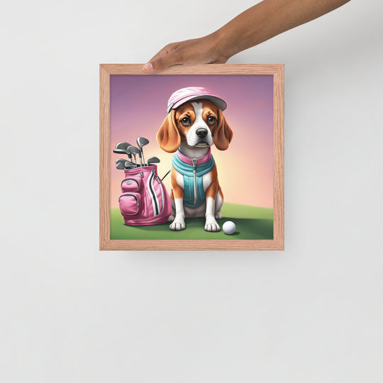 Beagle Golfer- Framed photo paper poster v3