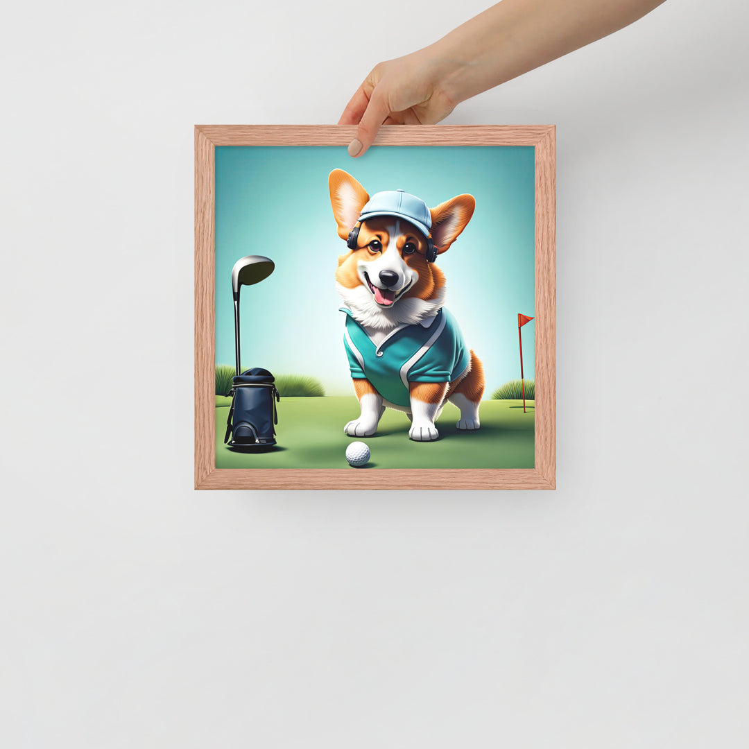 Pembroke Welsh Corgi Golfer- Framed photo paper poster