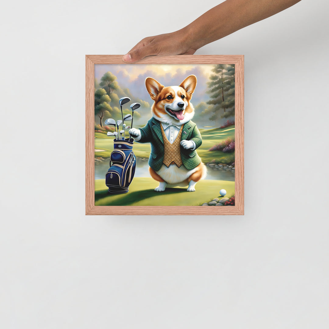 Pembroke Welsh Corgi Golfer- Framed photo paper poster v4