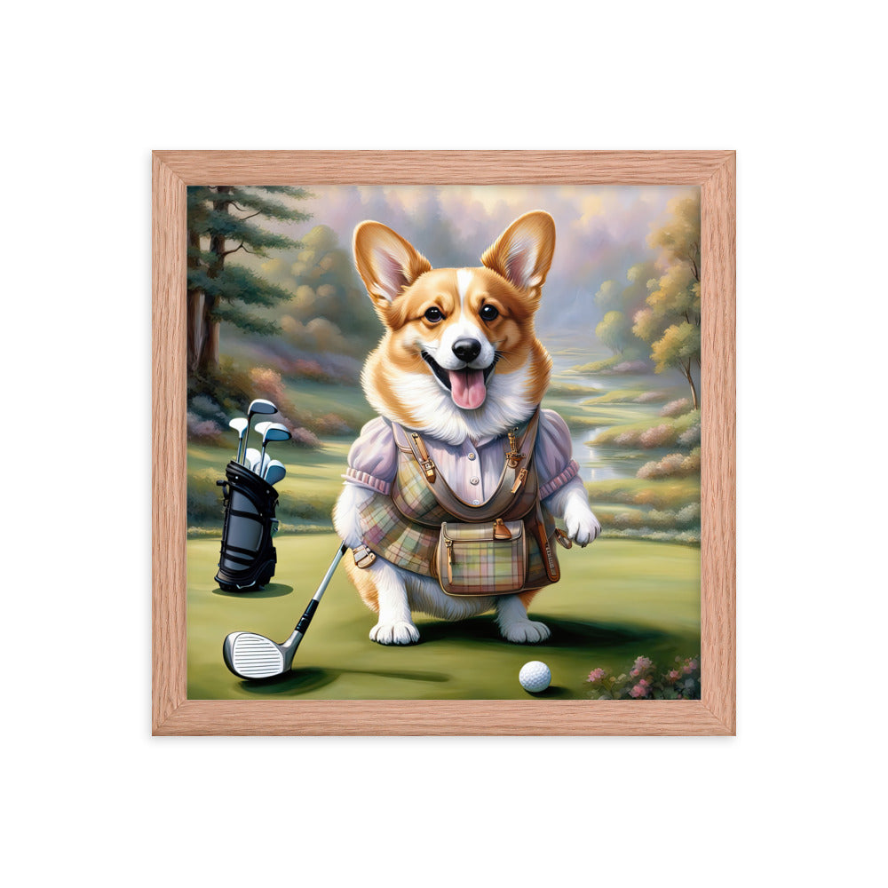 Pembroke Welsh Corgi Golfer- Framed photo paper poster v3