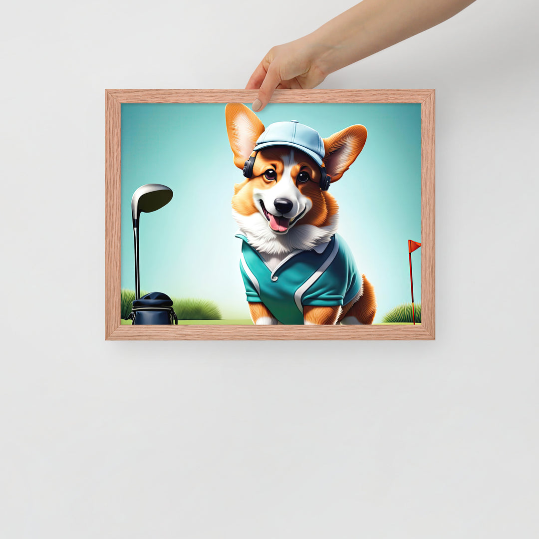 Pembroke Welsh Corgi Golfer- Framed photo paper poster