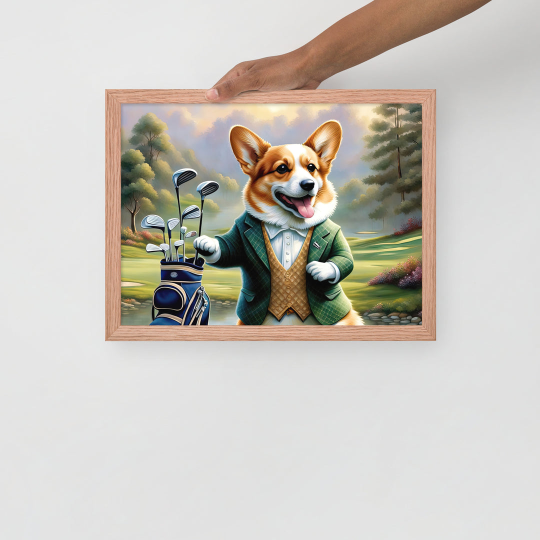 Pembroke Welsh Corgi Golfer- Framed photo paper poster v4