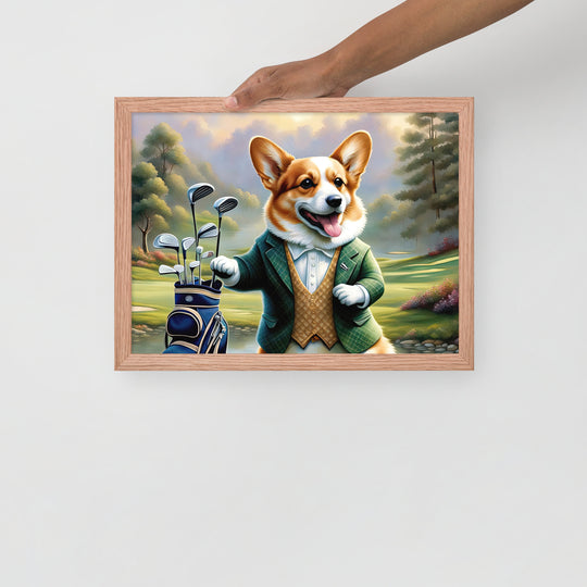 Pembroke Welsh Corgi Golfer- Framed photo paper poster v4