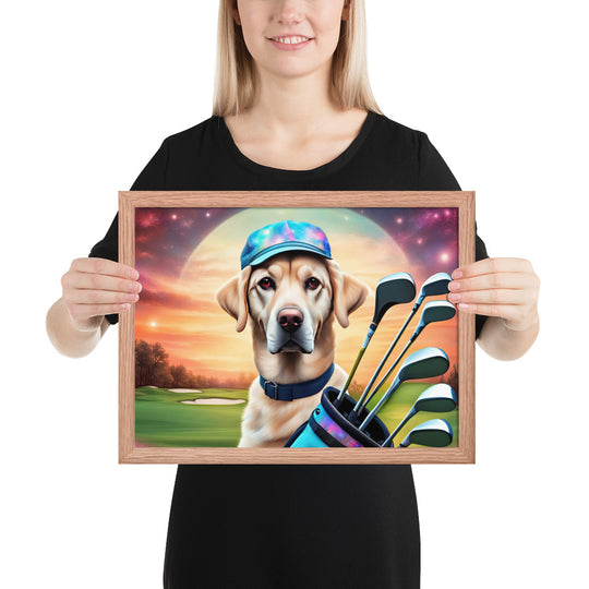 Framed photo paper poster-Labrador Retriever Golfer V12