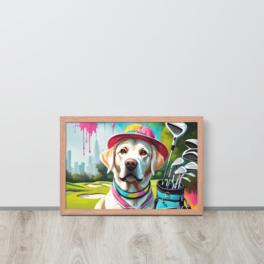 Framed photo paper poster-Labrador Retriever Golfer V15