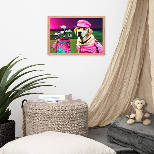 Framed photo paper poster-Labrador Retriever Golfer V17