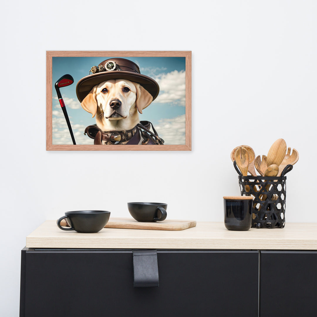 Framed photo paper poster-Labrador Retriever Golfer V20