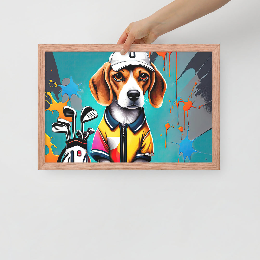 Beagle Golfer- Framed photo paper poster v4