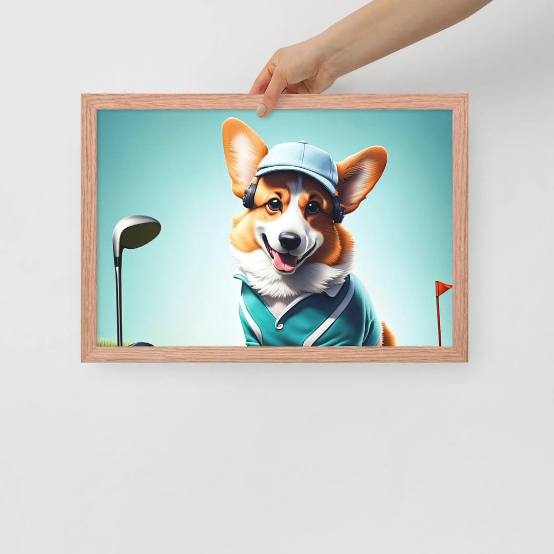 Pembroke Welsh Corgi Golfer- Framed photo paper poster