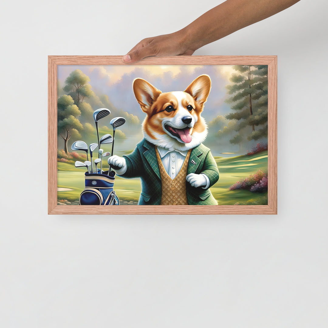 Pembroke Welsh Corgi Golfer- Framed photo paper poster v4