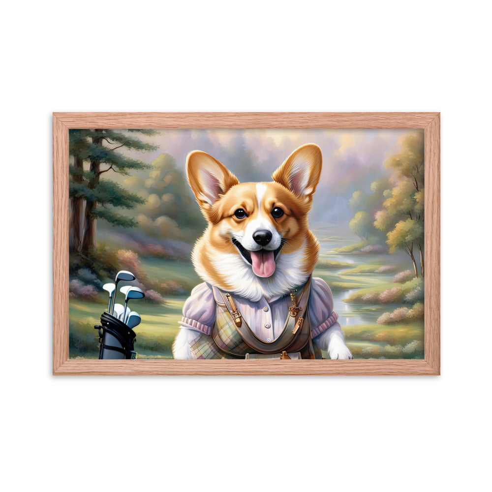 Pembroke Welsh Corgi Golfer- Framed photo paper poster v3