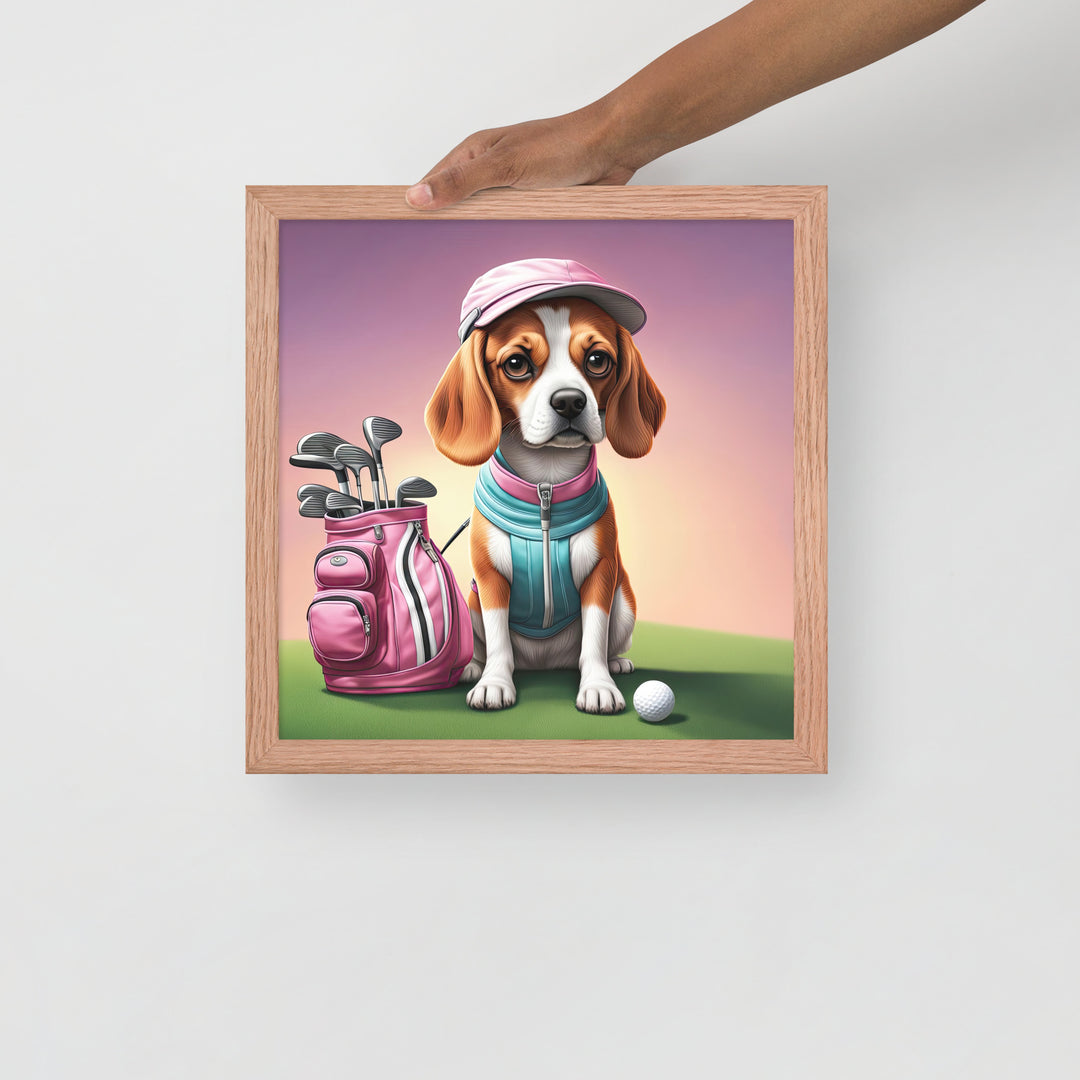 Beagle Golfer- Framed photo paper poster v3